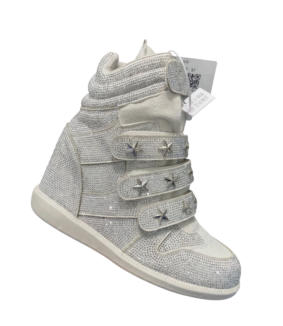 Silver Crystal Hidden-Wedge Sneaker