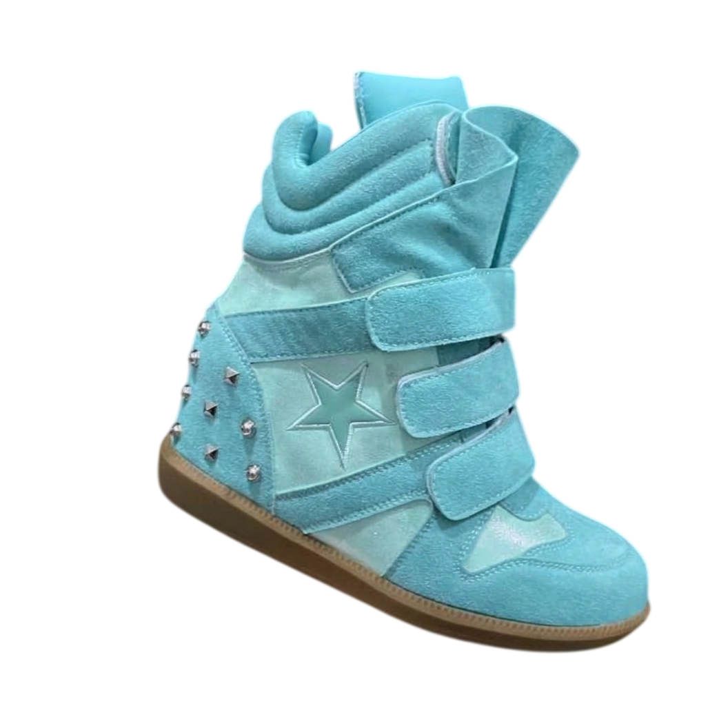 Sky Blue Star Studded Hidden-Wedge Sneaker