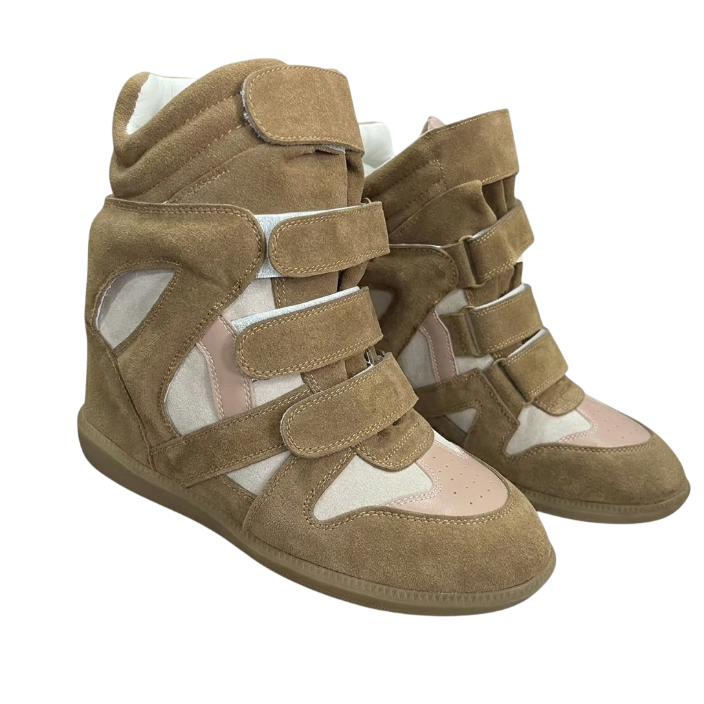 Camel & Blush Suede Hidden-Wedge Sneaker