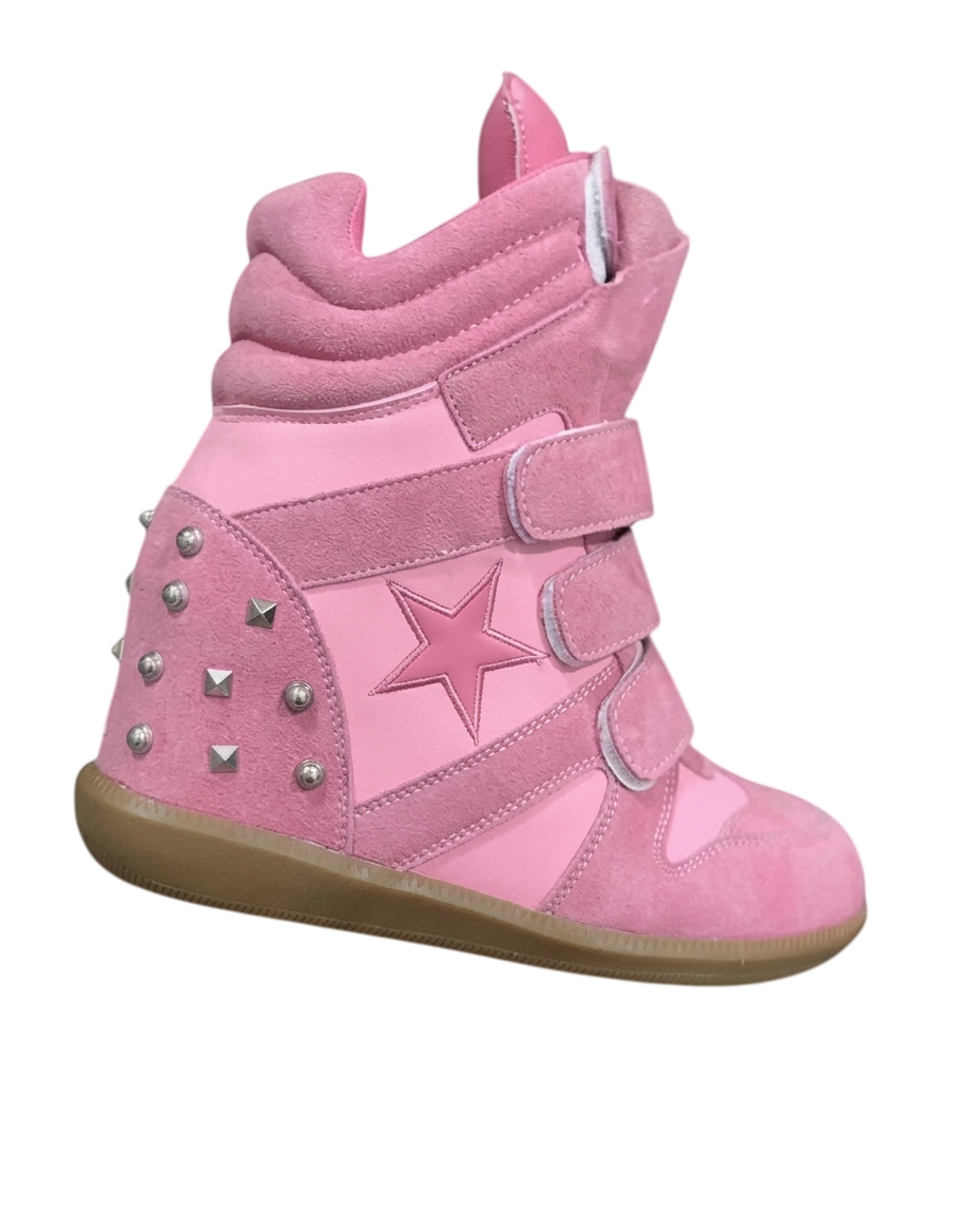 Bubblegum Pink Star Studded Hidden-Wedge Sneaker