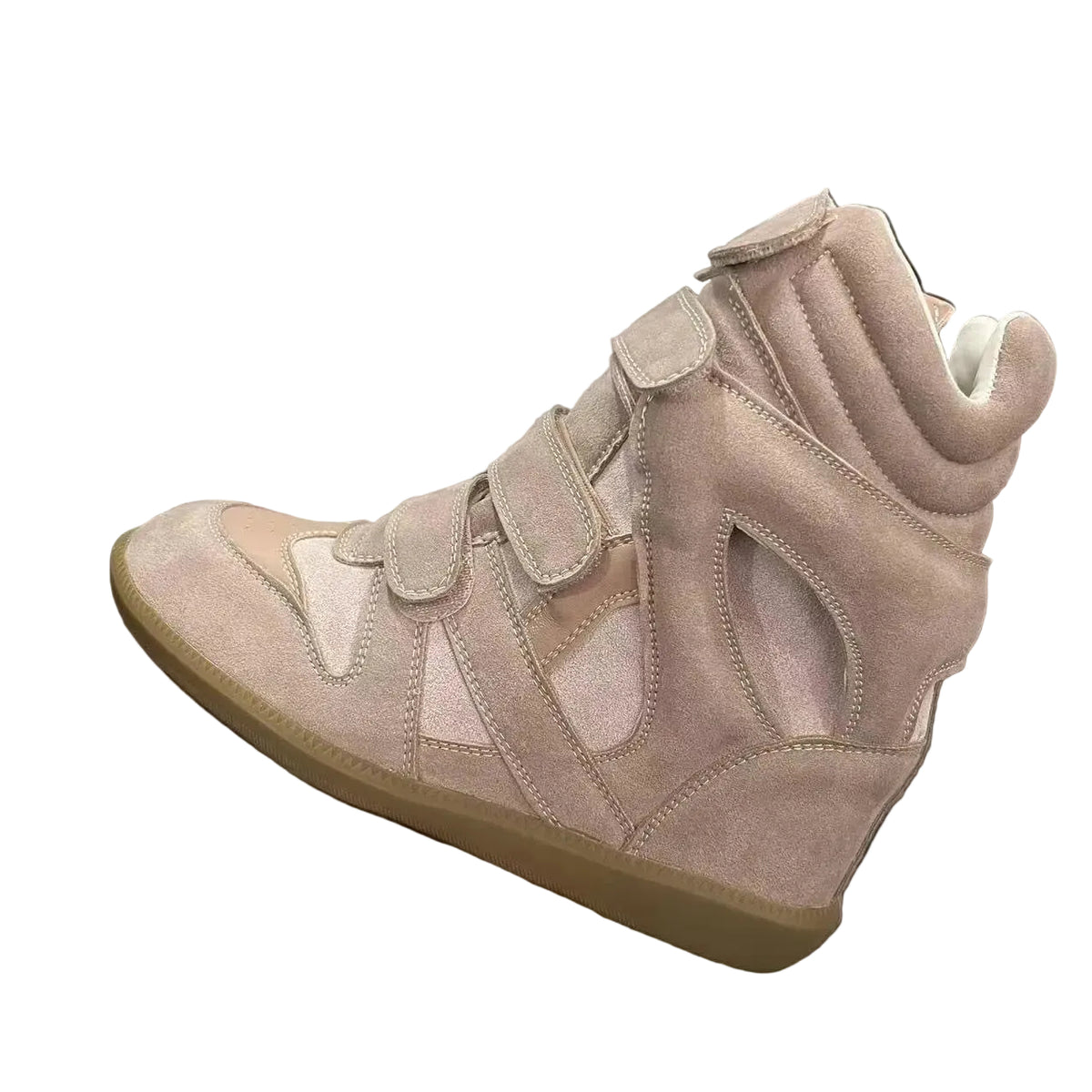 Blush Nude Suede Hidden-Wedge Sneaker
