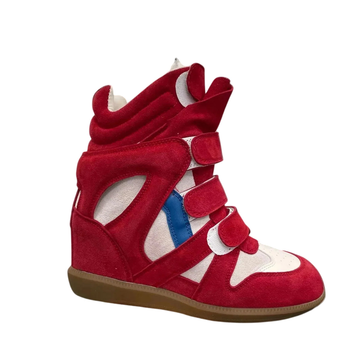 Cherry Red Suede Hidden-Wedge Sneaker