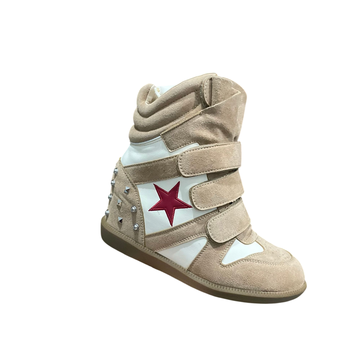 Sand & Red Star Studded Hidden-Wedge Sneaker